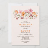 ボヘミアンチックな草原の野の花イニシャル結婚式 招待状 (正面)