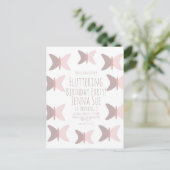 ボヘミアンチョウ パステルピンクの誕生日招待状 ポストカード (スタンド正面)