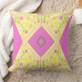 ボヘミアンチンツイラストレーションイエローピンクグリーン クッション (ブランケット)