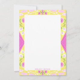 ボヘミアンチンツイラストレーションイエローピンク名 ノートカード