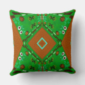 ボヘミアンチンツイラストレーショングリーンブラウンターコイズ クッション (裏面)