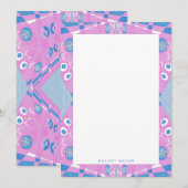 ボヘミアンチンツイラストレーションピンクブルーホワイトネーム ノートカード (正面/裏面)