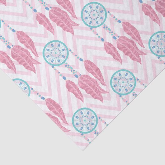 ボヘミアンティール(緑がかった色)ピンクビーズドリームキャッチャーシェブロン 薄葉紙 (詳細)