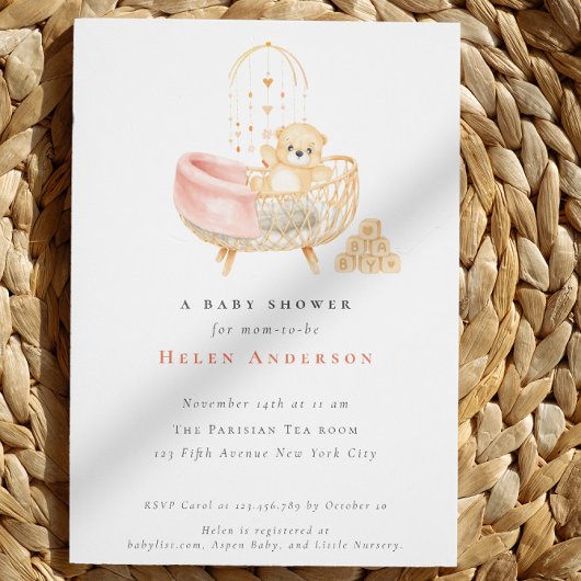 ボヘミアンテディベア水カラー中性ベビーシャワー 招待状