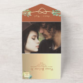 ボヘミアンテラコッタとグリーンのオールインワンウェディング招待状 オールインワン招待状 (外側)