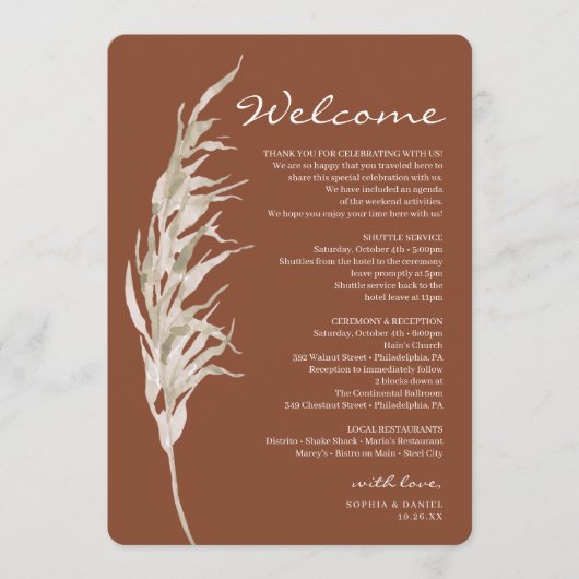 ボヘミアンテラコッタウェディングウェルカム行程表 プログラム (正面)