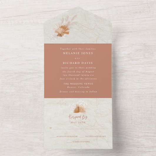 ボヘミアンテラコッタオータムウェディング オールインワン招待状 (内側)
