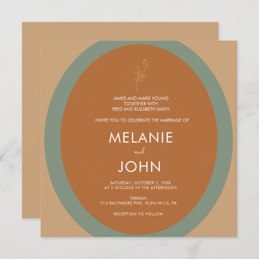 ボヘミアンテラコッタセージグリーン結婚式招待状 招待状 (正面/裏面)