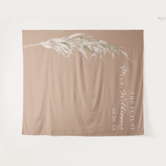 ボヘミアンテラコッタパンパスグラスのブライダルバックドロップ タペストリー (正面(横))