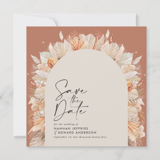 ボヘミアンテラコッタパンパスグラススタイリッシュトレンディーサ セーブザデート (正面)