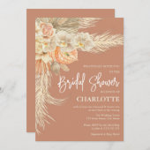 ボヘミアンテラコッタパンパスグラスブライダルシャワー 招待状 (正面/裏面)
