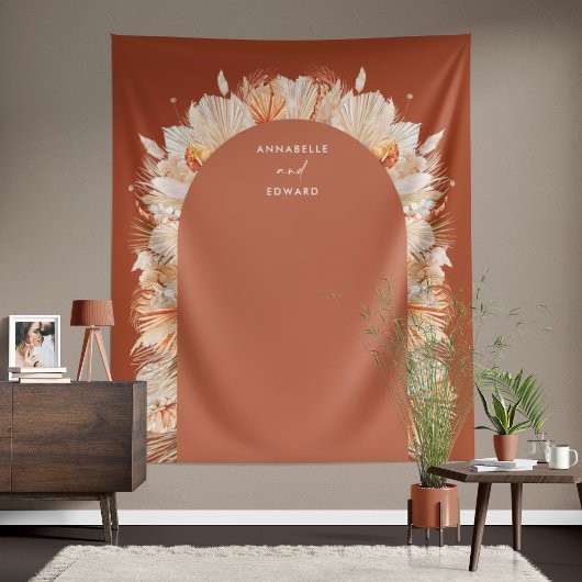 ボヘミアンテラコッタパンパス草スタイリッシュな結婚式 タペストリー