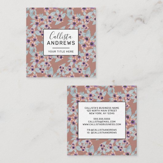 ボヘミアンテラコッタピンクフラワーズウォーター色 スクエア名刺 (正面/裏面)
