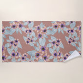 ボヘミアンテラコッタピンクフラワーズウォーター色 ビーチタオル (正面)