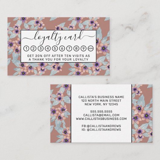 ボヘミアンテラコッタピンクフラワーズウォーター色 ロイヤリティカード (正面/裏面)