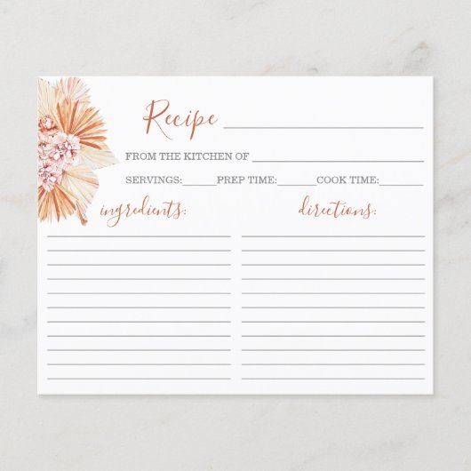 ボヘミアンテラコッタブライダルシャワーレシピカード (正面)