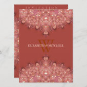 ボヘミアンテラコッタレース結婚ハート 招待状 (正面/裏面)