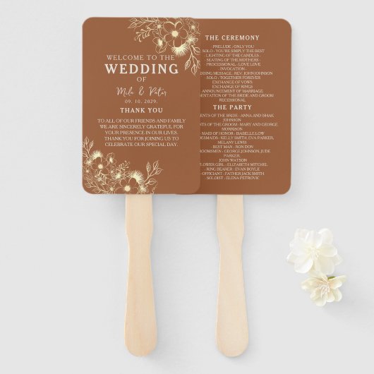 ボヘミアンテラコッタ結婚式プログラム ハンドファン (正面&裏面)