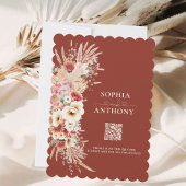 ボヘミアンテラコッタ＆ブッシュウォーターカラーフラワーのウェディング 招待状