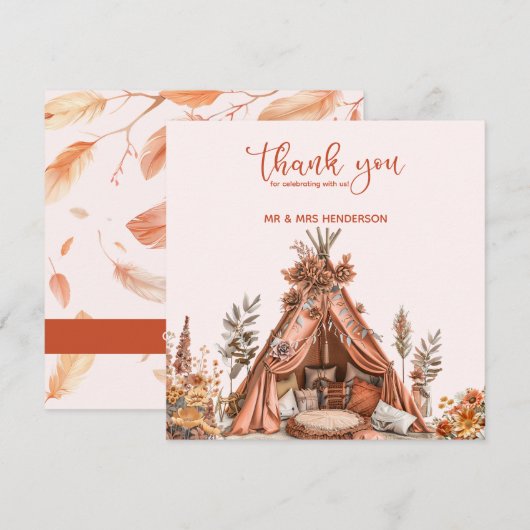 ボヘミアンテントワイルドフラワー結婚ズサンキューカード サンキューカード (正面/裏面)