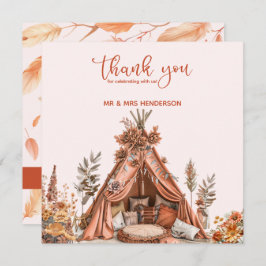 ボヘミアンテントワイルドフラワー結婚ズサンキューカード サンキューカード