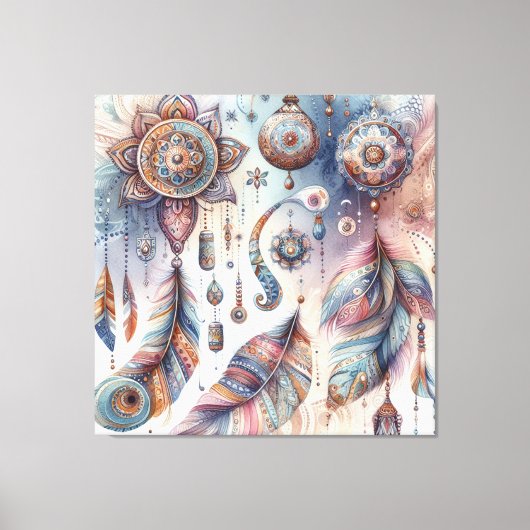 ボヘミアンテーマのドリームキャッチャー キャンバスプリント (正面)