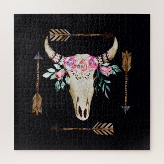 ボヘミアンディアースカルウォーターカラーアート ジグソーパズル (縦)