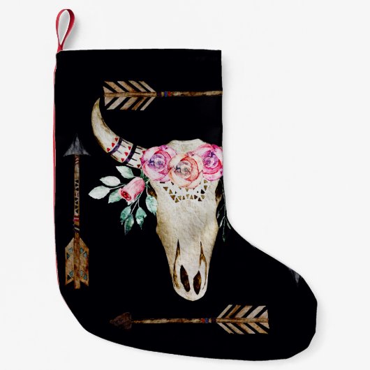 ボヘミアンディアースカルウォーターカラーアート スモールクリスマスストッキング (正面)