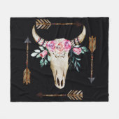 ボヘミアンディアースカルウォーターカラーアート フリースブランケット (正面(横))