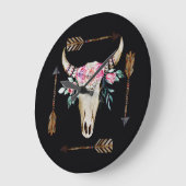 ボヘミアンディアースカルウォーターカラーアート ラージ壁時計 (傾斜)