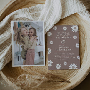 ボヘミアンデイジーフォトジョイント誕生日招待状 招待状