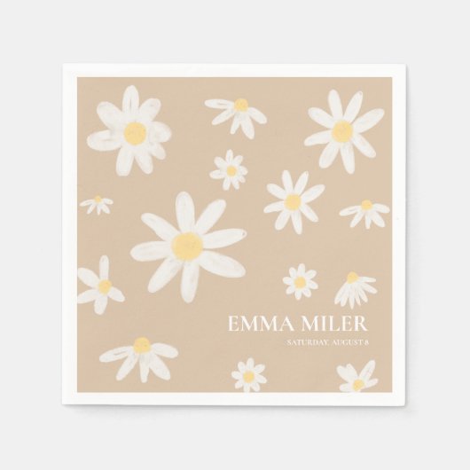 ボヘミアンデイジーフラワーナプキンス スタンダードカクテルナプキン (正面)