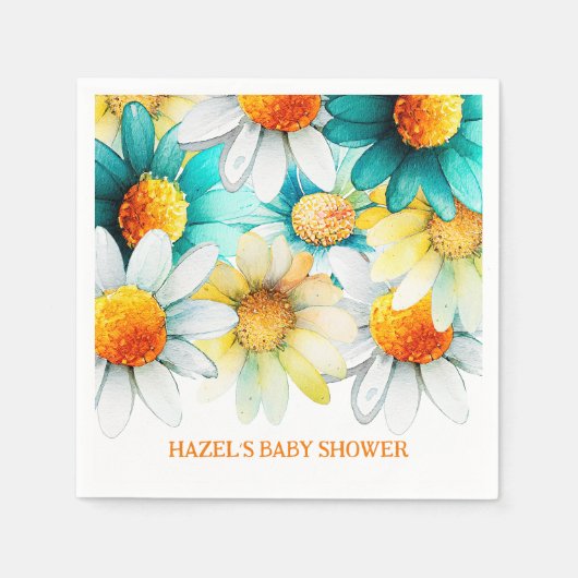 ボヘミアンデイジーワイルドフラワーネーム赤ちゃんシャワー スタンダードカクテルナプキン (正面)
