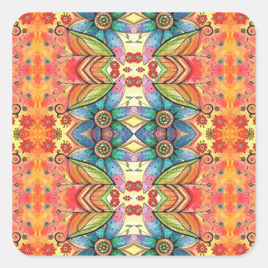 ボヘミアンデザインカラフルパターン スクエアシール (正面)