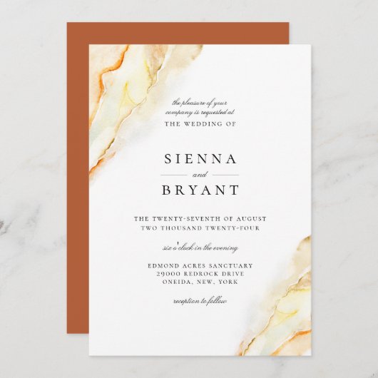 ボヘミアンデザートウォーターカラーウェディング 招待状 (正面/裏面)