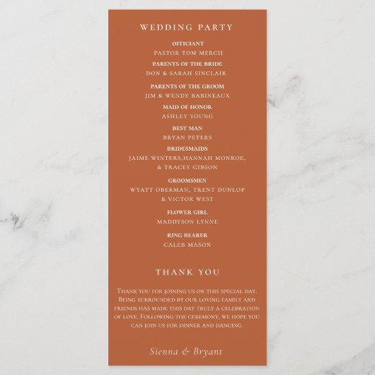 ボヘミアンデザートウォーターカラー洗いウェディング プログラム (裏面)