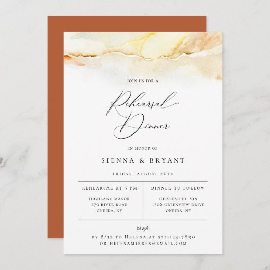 ボヘミアンデザートウォーターカラー リハーサルディナー 案内状 (正面/裏面)