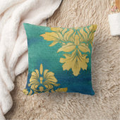 ボヘミアンデザートボホブルー金ゴールドダマス葉クアート クッション (ブランケット)