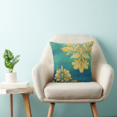 ボヘミアンデザートボホブルー金ゴールドダマス葉クアート クッション (椅子)