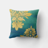 ボヘミアンデザートボホブルー金ゴールドダマス葉クアート クッション (裏面)