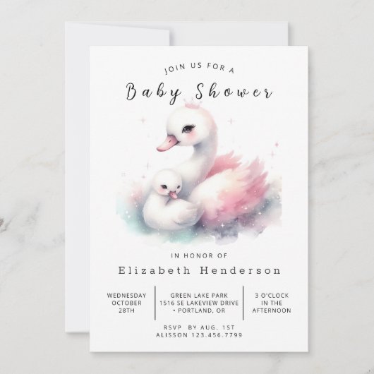 ボヘミアンデジタルスワン赤ちゃんシャワー 招待状 (正面)