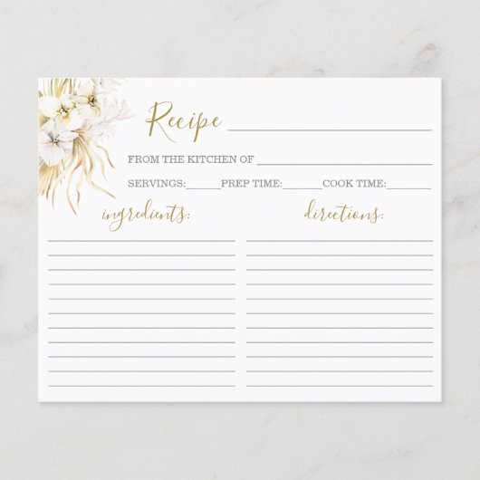 ボヘミアントロピカルブライダルシャワーレシピカード (正面)