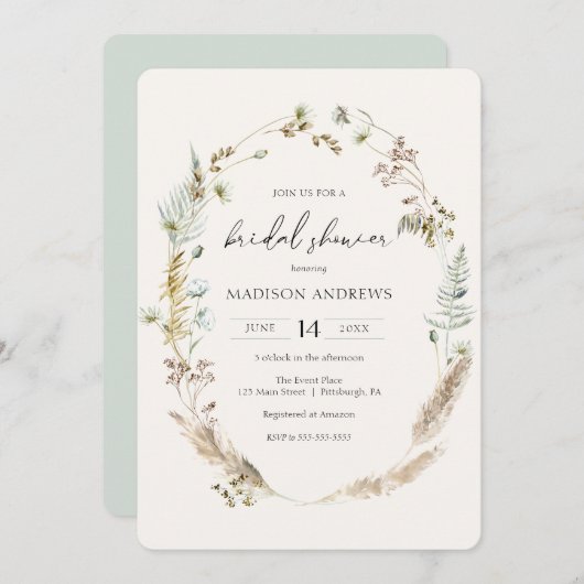 ボヘミアンドライブーケブルーブライダルシャワー 招待状 (正面/裏面)