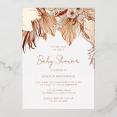 ボヘミアンドリームフローラベビーシャワーバラ金ゴールド 箔招待状 (正面)