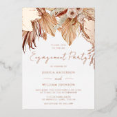 ボヘミアンドリームフローラ婚約パーティバラ金ゴールド 箔招待状 (正面)