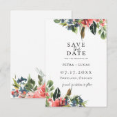 ボヘミアンナビーブルーコーラルフラワーセーブザデート 案内状 (正面/裏面)