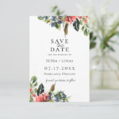 ボヘミアンナビーブルー コーラル フラワー セーブ・ザ・デート 案内状 (スタンド正面)