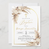 ボヘミアンニュートラルパンパスグラスバプテスマ《キリスト教》洗礼式や命名式 招待状 (正面)