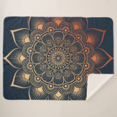 ボヘミアンネイビーブルーピーチマンダラ シェルパブランケット (正面(横))