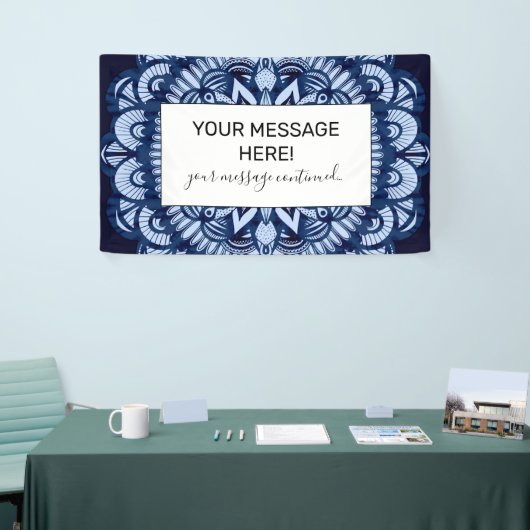 ボヘミアンネイビーブルー絞り染めマンダラ 横断幕 (トレードショー)